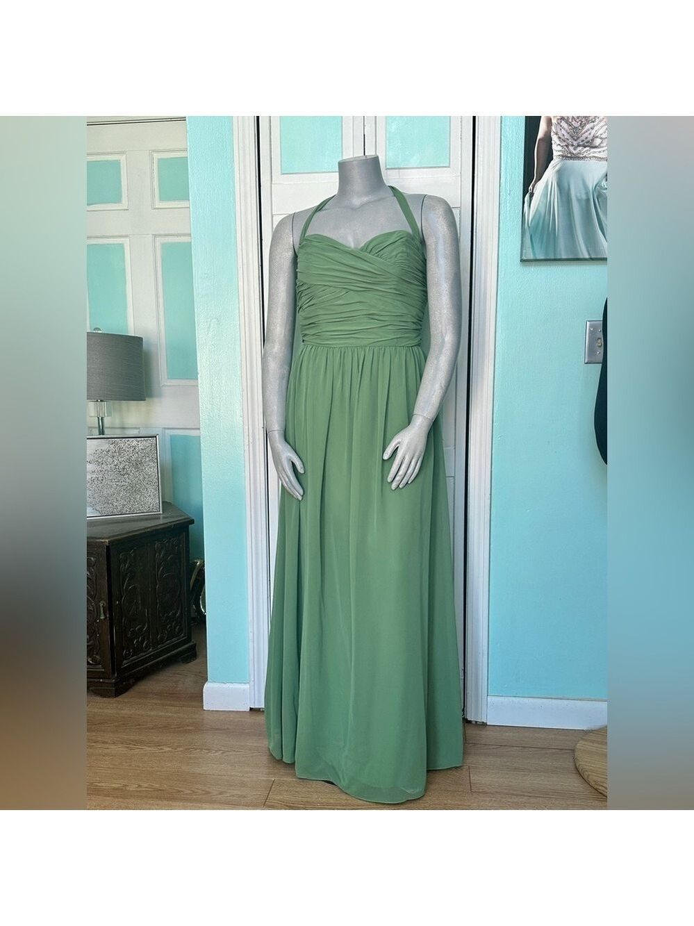Size 16 Evergreen Dusty Green Fern Halter Bridesmaid Mother of Bride Groom Dress